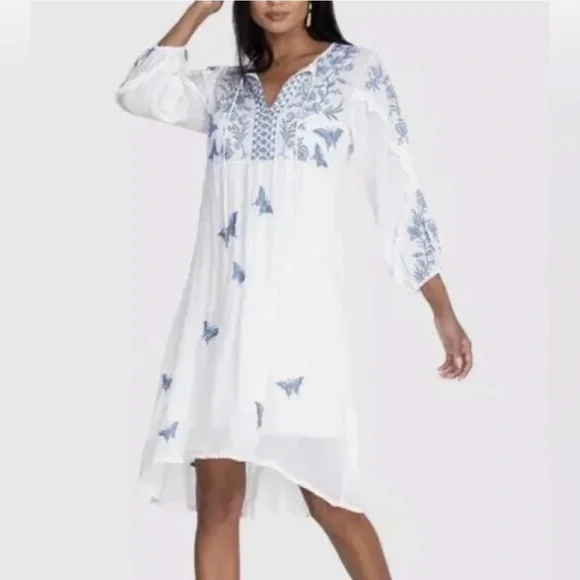 GUC Johnny Was- Lulu Butterfly Embroidered Navy Blue Dress. Size S - Picture 3 of 8